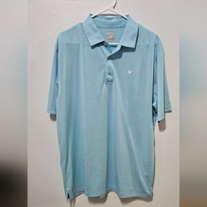 Callaway Opti Dry Mens L Golf Polo Light Blue Striped Moisture Wicking B10